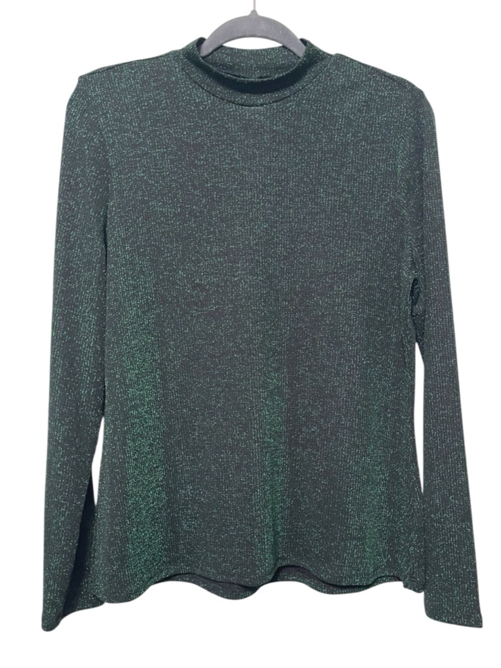 MODCLOTH Metallic Green Long Sleeve Mock Neck Top XL